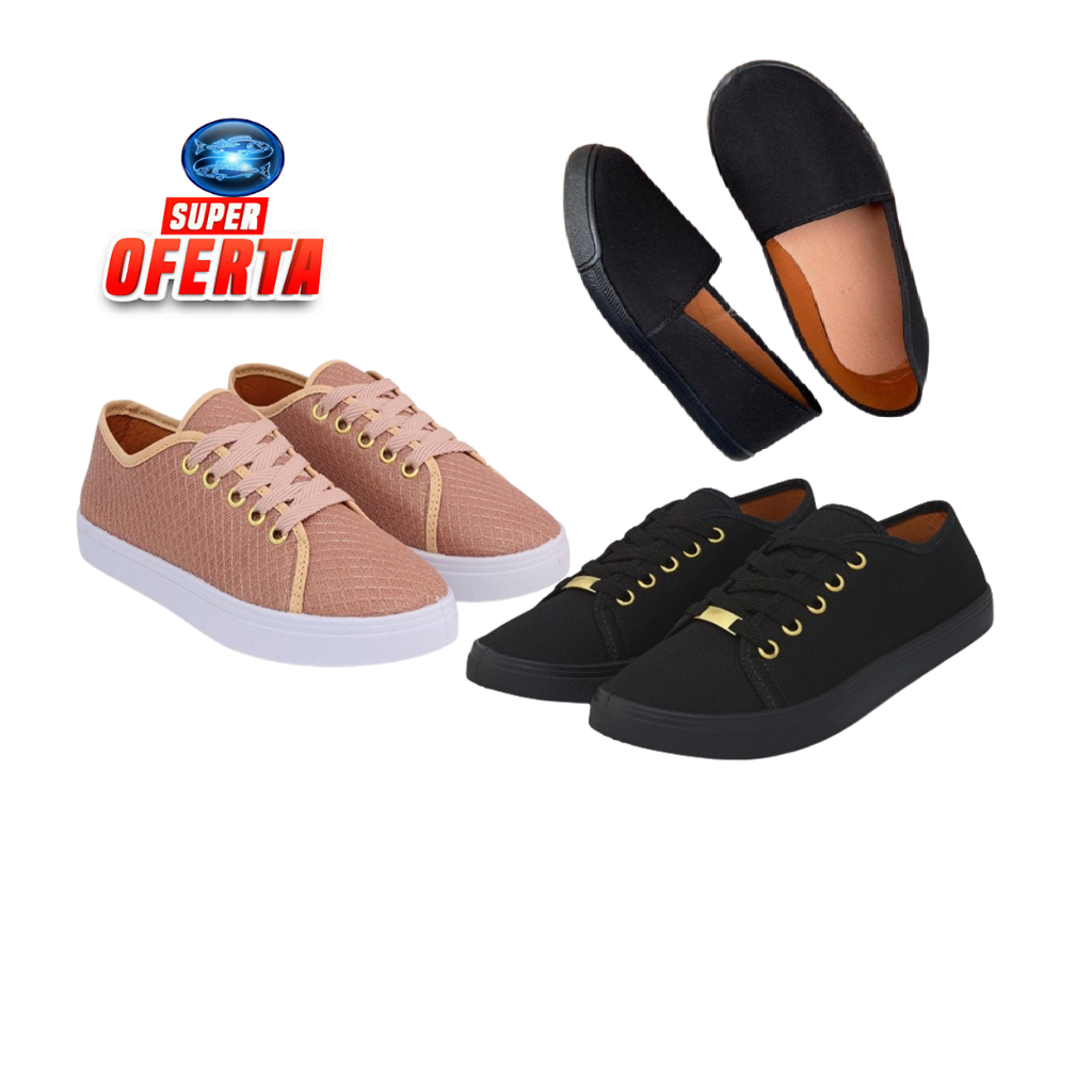 Kit Feminino 3 Pares de Tênis Feminino Preto + Tenis Feminino Casual rosa + Sapatilha Feminino toda preta – Vale a pena? Analise 2026
