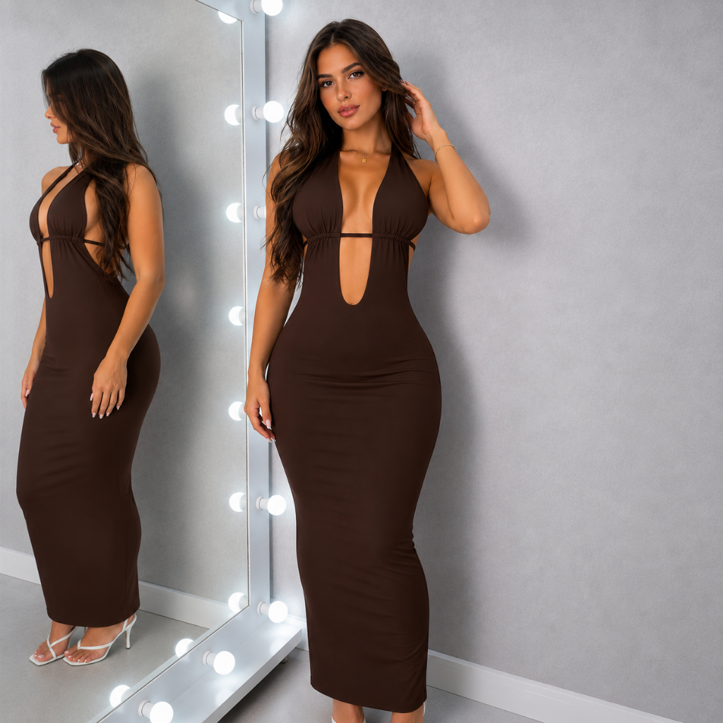 Vestido Decotado Elegante Festa Eventos Verão Tecido Suplex Premium Vestido Decote V Costas Aberta – Vale a pena? Analise 2026